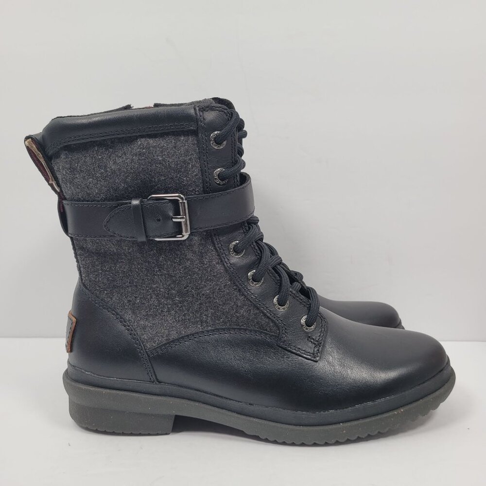 UGG KESEY Women's Waterproof Black Leather Ankle Boots US Size 5.5 NWOT